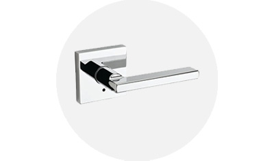 Kwikset Halifax Collection Lever product isolated on top of a gray circle